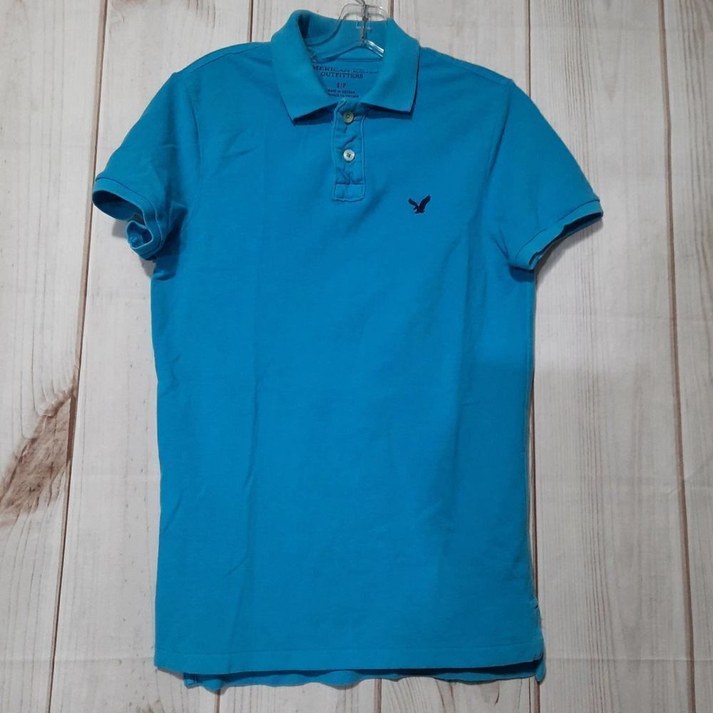 American Eagle Outfitters Mens Athletic‎ Fit Polo Shirt Blue Short Sleeve Small